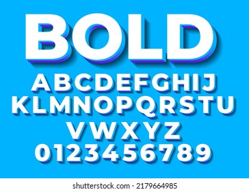 3D letters and numbers set, Bold font typeface, Light blue and white uppercase alphabets, Illustrator text effect