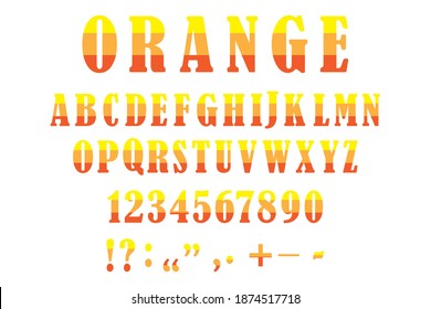 3d letters numbers symbols for print design. Vector paint. Punctuation marks set.Orange typographic signs. Stock image.