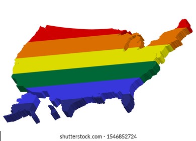 3D LGBT flag map of USA Vector illustration eps 10