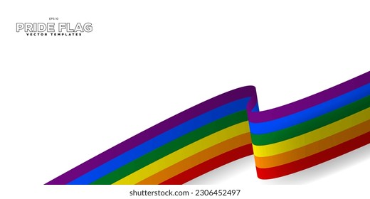 3D LGBT Pride Flag Background. Rainbow Flag template on white background. Editable Vector Illustration. EPS 10