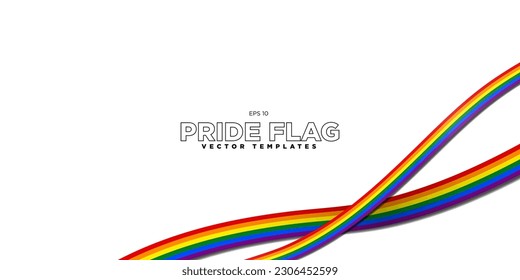 3D LGBT Pride Flag Ribbons Background. Rainbow Flag template on white background. Editable Vector Illustration. EPS 10