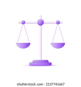 3D Libra isolated on white background. Price comparison symbol. Symbol of law and justice. Equality sign. Can be used for many purposes. Trendy and modern vector in 3d style.