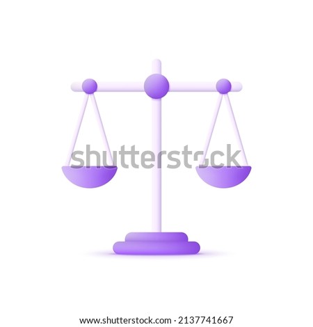 3D Libra isolated on white background. Price comparison symbol. Symbol of law and justice. Equality sign. Can be used for many purposes. Trendy and modern vector in 3d style.