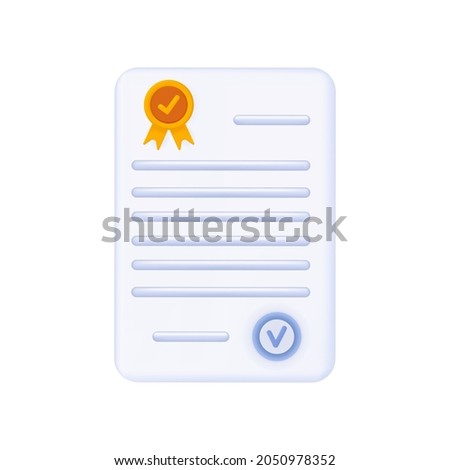 3d license or certificate. Qualified paper document, patent, high degree grant. Certified award or medal. A gift, a prize for successful achievements. Business license, approved certification. Vector 