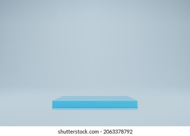 3D light blue cube podium on pastel background. Empty stage for product presentation. Realistic vector platform with free space. Minimalistic mockup design. Template of pedestal