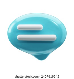 Icono 3D de voz brillante azul claro, comunicación, diálogo de burbuja sobre fondo blanco. Concepto de mensajes de chat, comunicación en medios sociales, concepto de notificación. Estilo moderno de caricatura minimalista