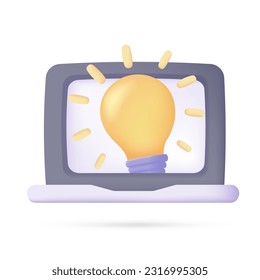 3D light bulb in a computer monitor business idea concept creativity