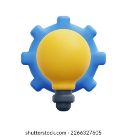 3d light bulb with gear icon vector. Isolated on white background. 3d innovation idea, management and problem solving concept. Creating a business idea. 3d icon vector render illustration.