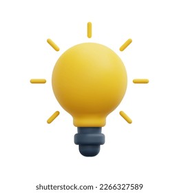 3d light bulb icon vector. Isolated on white background. 3d Idea, solution, creative, business, strategy, innovation concept. Cartoon style minimal. 3d bright lamp icon vector render illustration.