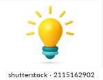 3d light bulb, light idea icon team processes brainstorming on idea development cartoon style vector. Realistic light bulb vector idea metaphor 
