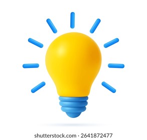 3d light bulb, light idea icon team processes brainstorming on idea business, strategy concept. 3d rendering. Vector illustration