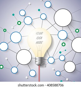 3d light bulb infographics with network background. vector. illustration