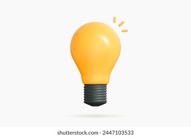 3D Light Bulb minimal icon. Business idea and strategy solution concept. Yellow lamp. Thinking and brainstorming. Bright lightbulb. Cartoon creative design icon isolated on white background. 3D Vector