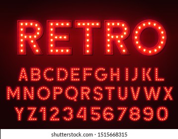 3d light bulb red alphabet with numbers on a dark background.