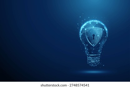 3d light bulb with shield and keyhole inside Idea protection, secure innovation, intellectual property defense, patent safety, protected invention, technology security concept. Futuristic style Vector