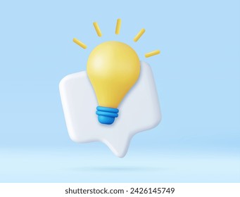 3d light bulb and speech bubble icons. idea, make money coin, finance, investment concept. 3d rendering. Vector illustration