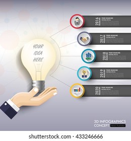 3d light bulb timeline infographic with icons set. vector. illustration.