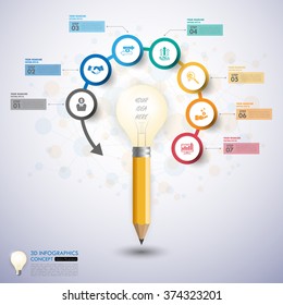 3d light bulb timeline infographics with icons set. vector. illustration.
