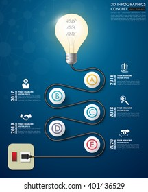 3d light bulb timeline infographics with icons set. vector. illustration.