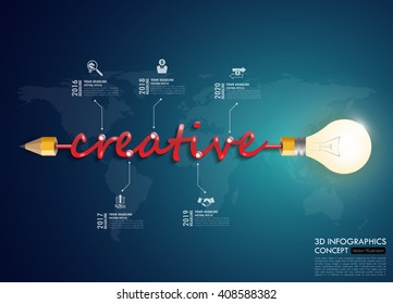 3d light bulb timeline infographics with icons set. vector. illustration.