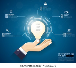 3d light bulb timeline infographics with icons set. vector. illustration.