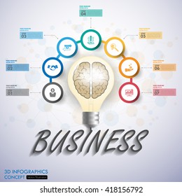 3d light bulb timeline infographics with icons set. vector. illustration.