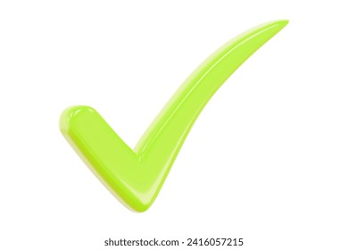 3d light green check mark icon. Cartoon style. Stock vector illustration on isolated background. 