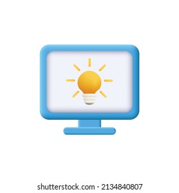 3d light lamp inside monitor vector illustration. yellow lamp inside monitor. idea , tips icon inside monitor.