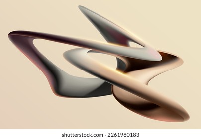 3D light twisted circles. Liquid geometric shapes. Abstract monochrome design element.