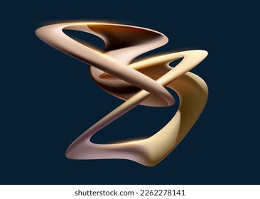 3D light twisted circles. Liquid geometric shapes. Abstract vector design element