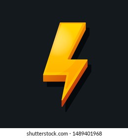3d Lightning icon. Cartoon style. Power, charge, energy icon concept. Vector illustration.