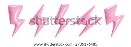 3d lightning vector pink flash icon set in realistic plastic style isolated