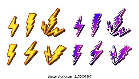 3d lightning with yellow and purple. editable and scalable.