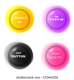 3D like circular colorful frame or rosette. Abstract round shaped vector labels, banners, buttons, signs or badges. Stock illustration set of templates isolated on white background.