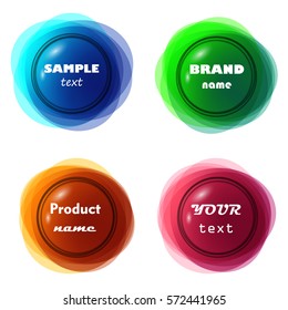 3D like circular colorful frame or rosette. Abstract round shaped vector labels, banners, buttons, signs or badges. Stock illustration set of templates isolated on white background.