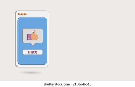 3D like icon vector, thumb up cartoon illustration for media social content  status on smartphone