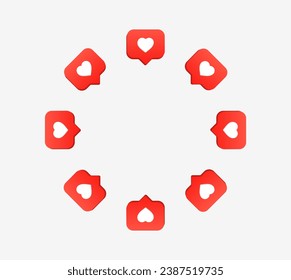 3d Like and love icon button. heart flat icon in modern 3d speech bubble shapes , Social media notification icons. emoji post reactions set. like background. Vector illustration