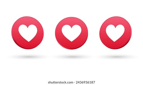 3d Like and love icon button set. heart flat icon in modern 3d circle shapes , Social media notification icons. emoji post reactions set. Vector illustration	
