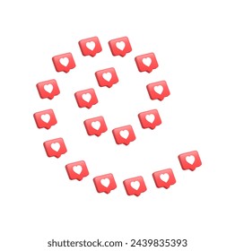 3d like love icon in speech bubble for social media notifications icons - rotate spiral heart bubbles background social network reactions - Helix and scroll social network background	
