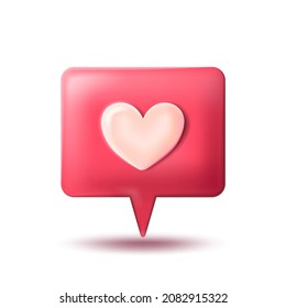 3d Like Notification with Heart Shape Cartoon Plasticine Style Social Media Button Success Concept. Vector illustration
