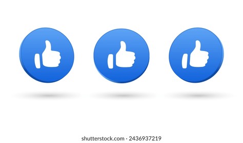 3d Like and thumb up icon button set. thumbs up flat icon in modern 3d circle shapes , Social media notification icons. emoji post reactions set. Vector illustration