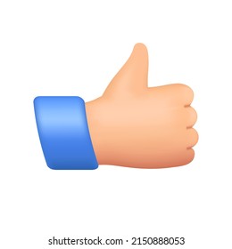 3d Like thumbs up as a sign of approval and respect and recognition of quality. Like icon in volumetric realism style. Isolated on white background 3d Vector graphics