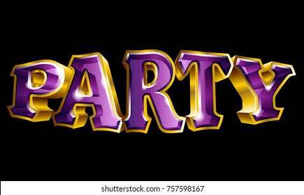 3D like vector gold party text design with black background