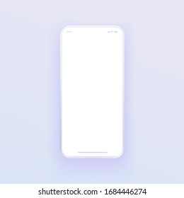 3d like vector smartphone mockup with blank white display screen with soft shadow on light blue gradient background. Vector illustration.