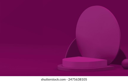 3d lilac geometric podium pedestal mock up for product presentation realistic vector illustration. Purple trendy minimalist aesthetic semi circle display with round wall background promo advertising