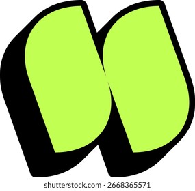 3D lime green abstract wavy icon in a retro comic style. Vector illustration of a bold extruded organic or letter shape.
