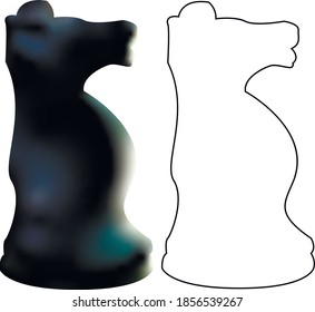 3d and line black wooden knight, piece, icon, chess figure, isolated on white background vector