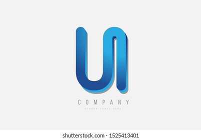 3d line blue u letter logo alphabet for icon design. For a logotype on a company or business.