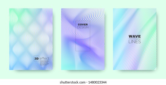 3d Line Concept. Wave Flow Poster. Purple Dynamic Brochure. Gradient Distorted Texture. Gradient 3d Line Design. Wave Flow Cover. Pastel Minimal Brochure. Green 3d Line Striped Pattern.