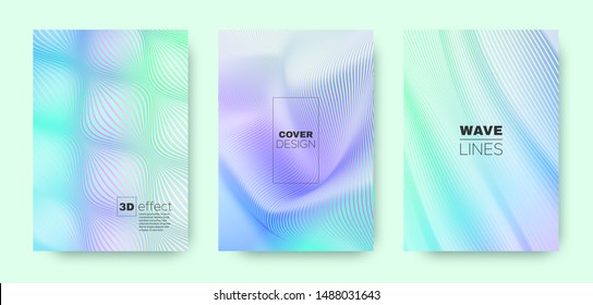 3d Line Concept. Wave Flow Cover. Green Modern Wallpaper. Gradient Geometric Stripes. Gradient 3d Line Concept. Wave Fluid Cover. Violet Abstract Background. Blue 3d Line Distorted Texture.